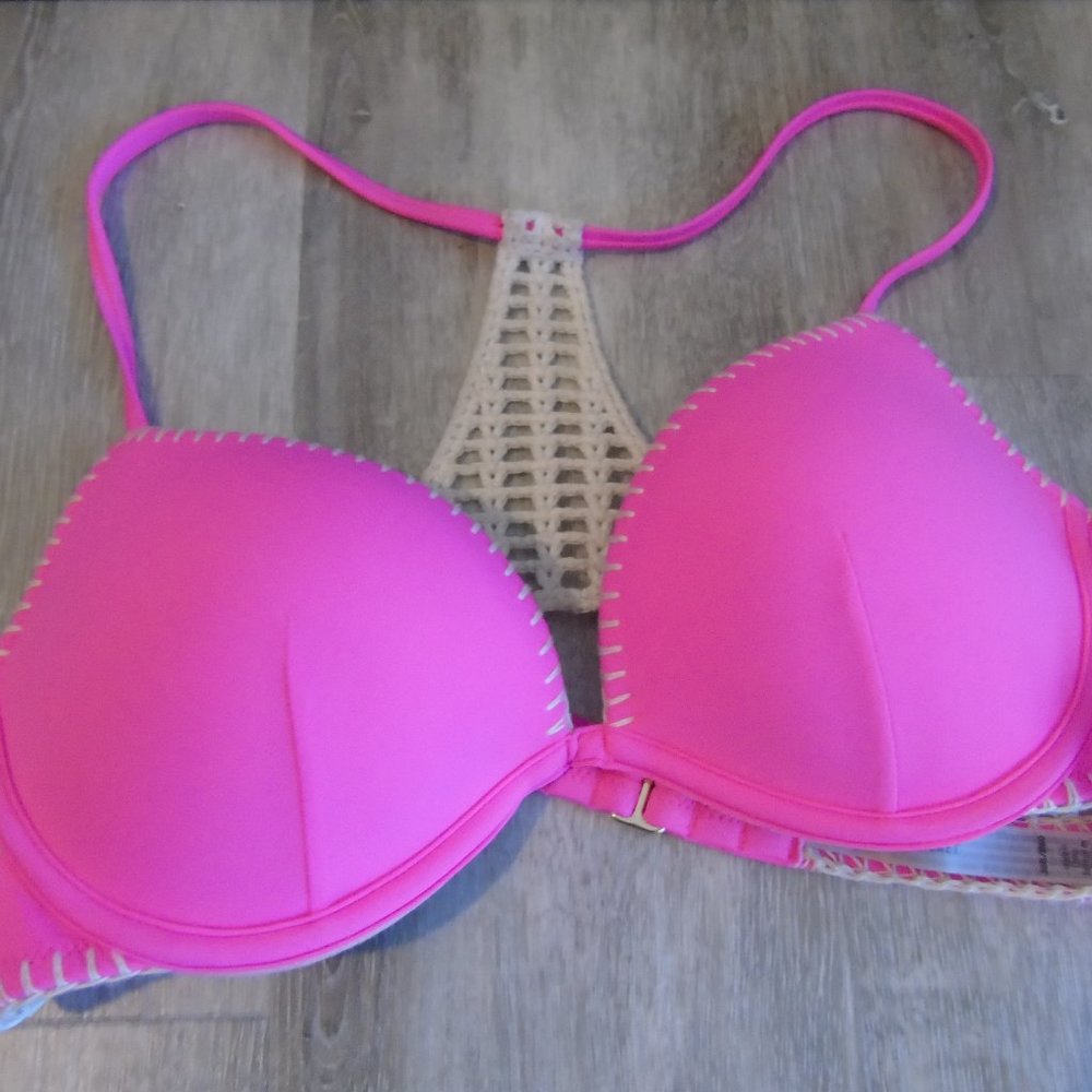 Pink Victoria's Secret Push Up Racerback Bikini Top Size 36 B